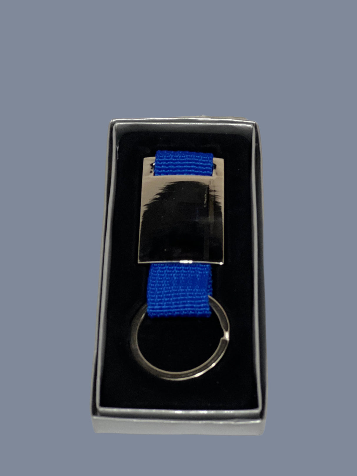 METAL KEYCHAI RECTANGLE SHAPE WITH BLUE STARQ & SPACE FOR EPOXY PRINTING