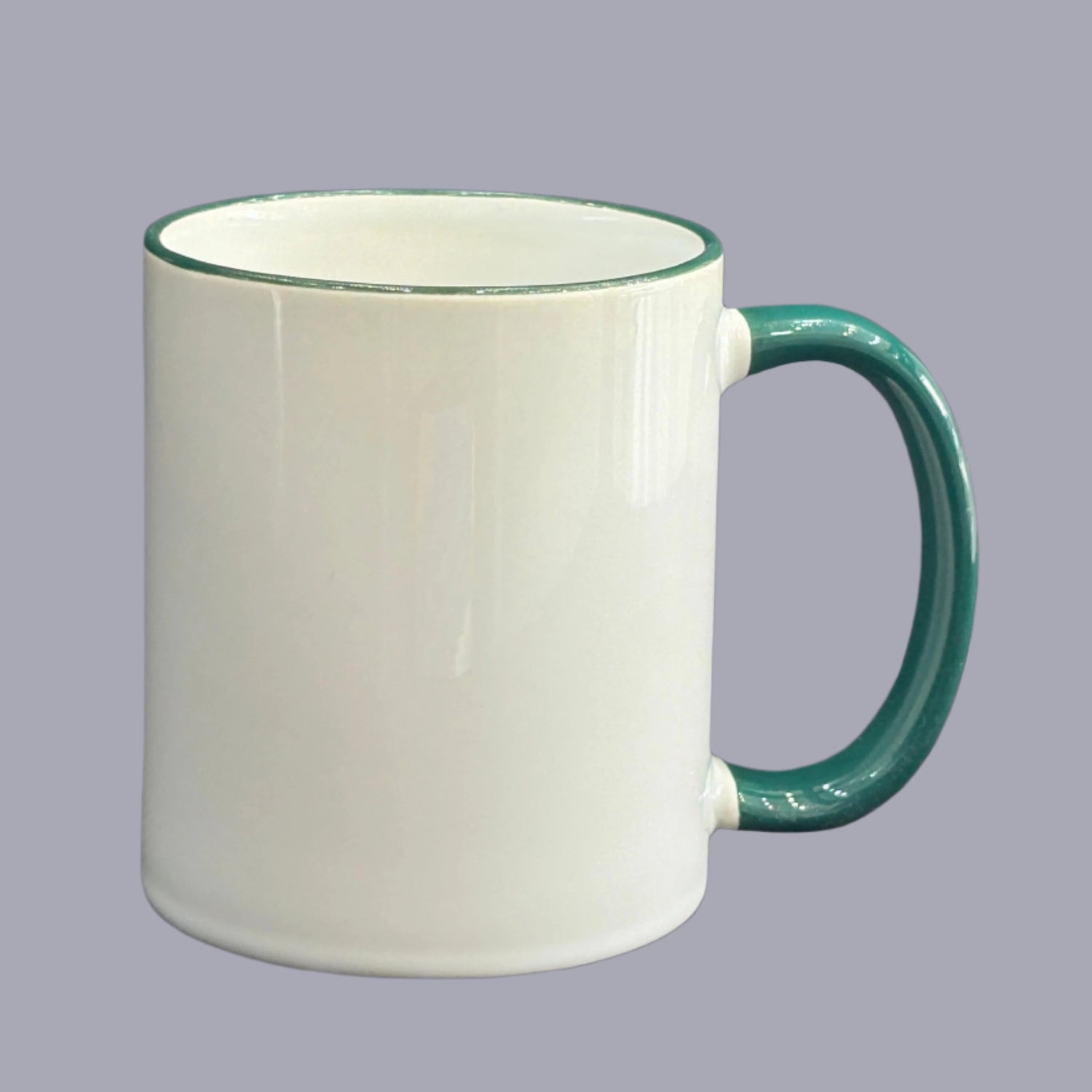 White Mug with Dark Green Handle – Custom Logo Printing | Raifa Print Qatar