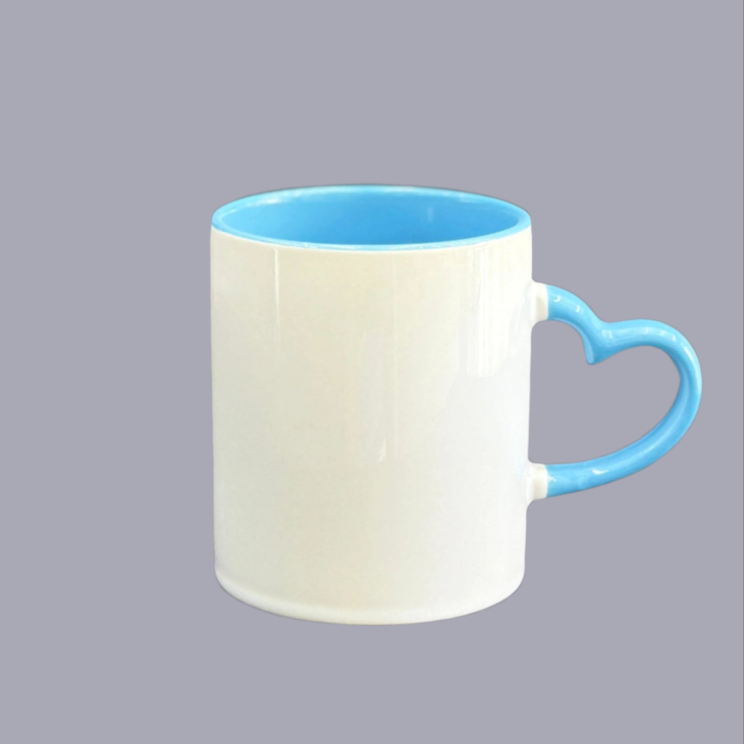White Mug with Heart-Shaped Handle and Light Blue Inside – Custom Printing | Raifa Print Qatar